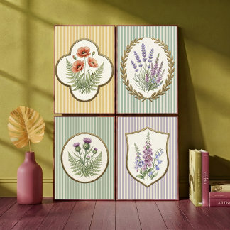 Vintage botanische lavendel en bloemen saliegroen poster
