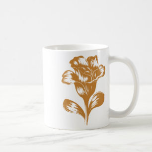 Vintage botanische linoleumsnede in mosterdgouden koffiemok