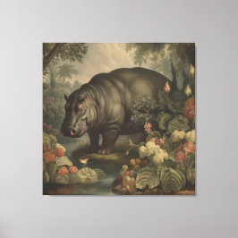 Vintage Botanische Nijlpaard Canvas Afdruk