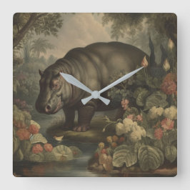 Vintage Botanische Nijlpaard Vierkante Klok