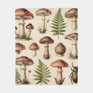 Vintage botanische paddestoel varen collage fleece deken