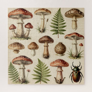 Vintage botanische paddestoel varen collage legpuzzel