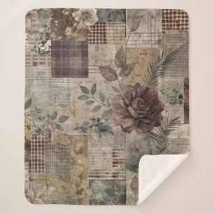 Vintage Botanische Patchwork Rustic (2) Sherpa Deken