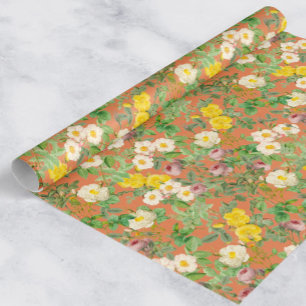 Vintage botanische roos inpakpapier in warm peac