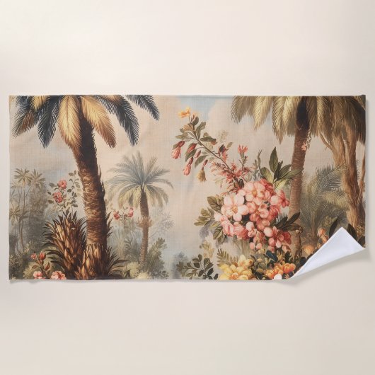 Vintage botanische scène met palmen strandlaken (Voorkant)