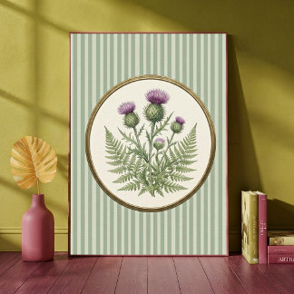 Vintage botanische Schotse distel en groene varen Poster