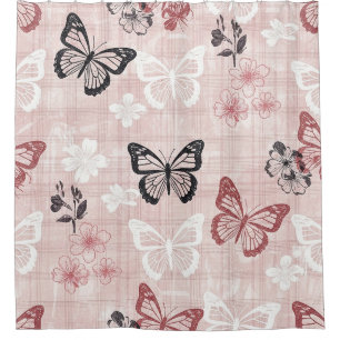 Vintage botanische vlinder toile patroon (1) douchegordijn