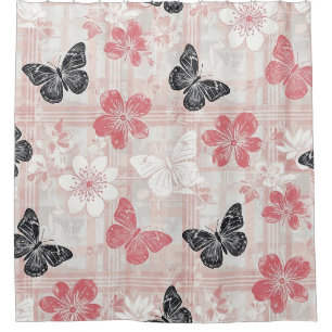 Vintage botanische vlinder toile patroon (3) douchegordijn