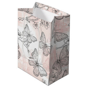 Vintage Botanische Vlinder Toile Patroon (5) Medium Cadeauzakje