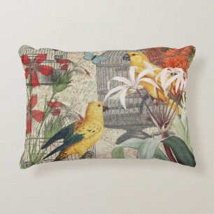 Vintage Botanische Vogel Natuur Antiek Tropisch Accent Kussen