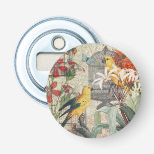 Vintage Botanische Vogel Natuur Antiek Tropisch Button Flesopener