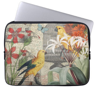 Vintage Botanische Vogel Natuur Antiek Tropisch Laptop Sleeve