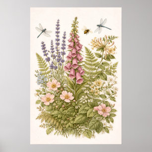 Vintage Botanische Wilde Bloem Tuin Kunst Poster