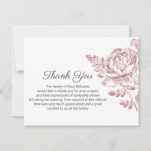 Vintage Bouquet rose Funeral Merci Carte de note