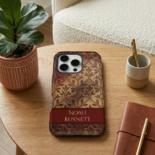 Vintage Bourgondië Leer Boho Botanisch Loof iPhone 16 Pro Hoesje