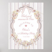 Vintage Bow Wildflower Girl 1st Birthday Welcome Poster (Voorkant)
