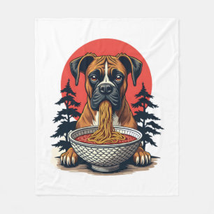 Vintage Boxer Hond Eet Ramen Japanse Zonsondergang Fleece Deken