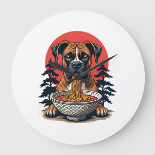Vintage Boxer Hond Eet Ramen Japanse Zonsondergang Grote Klok