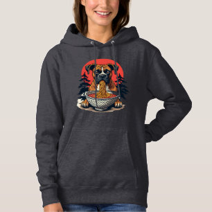 Vintage Boxer Hond Eet Ramen Japanse Zonsondergang Hoodie