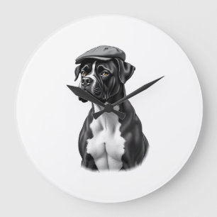 Vintage Boxer Hond in Pet Monochroom Grafisch Illu Grote Klok