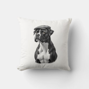 Vintage Boxer Hond in Pet Monochroom Grafisch Illu Kussen