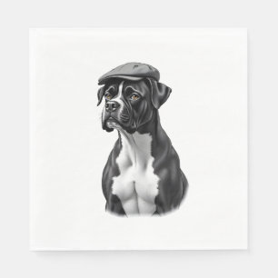 Vintage Boxer Hond in Pet Monochroom Grafisch Illu Servet