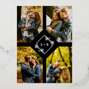 Vintage Branches Diamond Shape Silver 4 Foto's Folie Uitnodiging