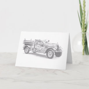 vintage brandweerauto potloodschets brandvman teke kaart