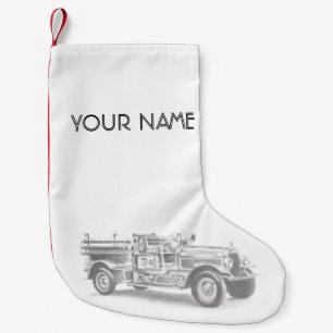 vintage brandweerauto potloodschets brandvman teke kleine kerstsok
