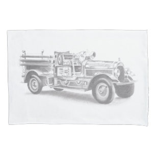 vintage brandweerauto potloodschets brandvman teke kussensloop