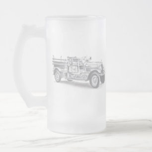 vintage brandweerauto potloodschets brandvman teke matglas bierpul