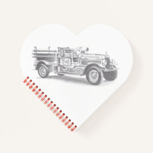 vintage brandweerauto potloodschets brandvman teke notitieboek