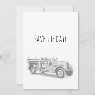 vintage brandweerauto potloodschets brandvman teke save the date