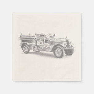 vintage brandweerauto potloodschets brandvman teke servet