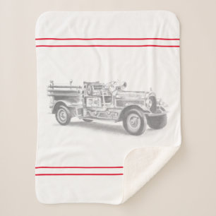 vintage brandweerauto potloodschets brandvman teke sherpa deken