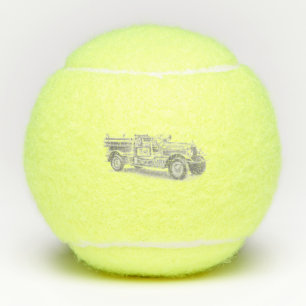 vintage brandweerauto potloodschets brandvman teke tennisballen