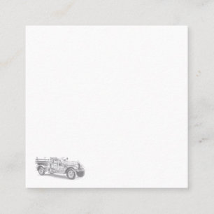 vintage brandweerauto potloodschets brandvman teke vierkante visitekaartje