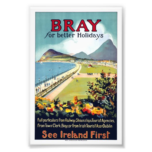 Vintage Bray Ireland Travel Poster (Voorkant)