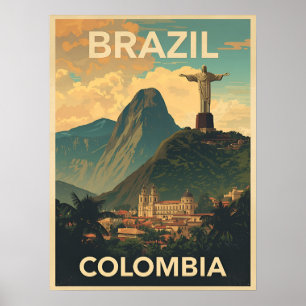Vintage Brazilië Colombia Reizen Retro Zuid-Amerik Poster