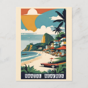Vintage Brazilië Tropisch Strand Oceaan Reizen Briefkaart