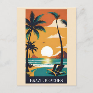 Vintage Brazilië Tropisch Strand Oceaan Reizen Briefkaart