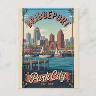 Vintage Bridgeport Connecticut Retro Reisposter Feestdagenkaart