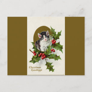 Vintage-Briefkaart voor kerstmis Kitten Gold Feestdagenkaart