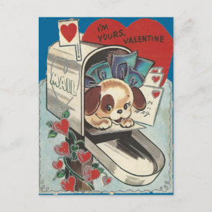 Vintage Brievenbus Van een hond Valentijn Feestdagenkaart
