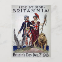 Vintage Britannia ! Carte postale WWI Art côte à c
