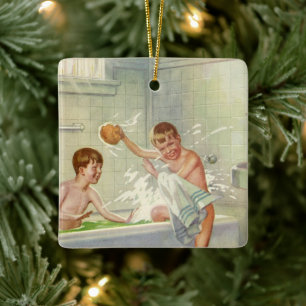 Vintage Brothers, Kinderen, Jongens Spetteren in B Keramisch Ornament