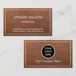 Vintage Brown Leather Logo Company Texture Visitekaartje