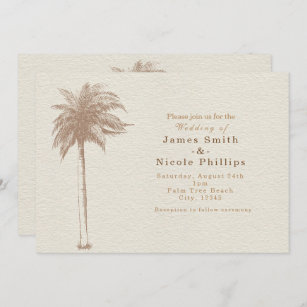 Vintage Brown Palm Tree Beach Invitations de maria