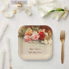 Vintage bruiloft, Antiek Rozen Bloemen Stilleven Papieren Bordje