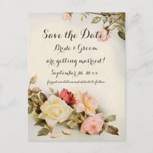 Vintage Bruiloft Antiek Tuin Roos Bloemen Briefkaart